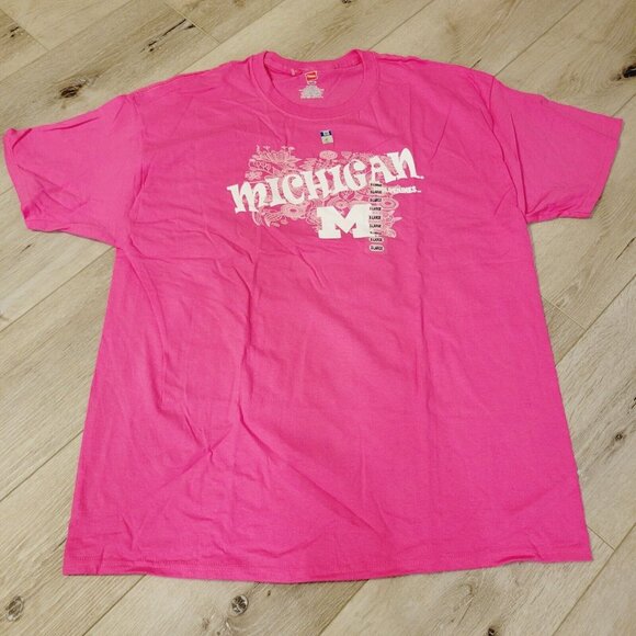 Women's University of Michigan Wolverines College Short Sleeve Shirt Sz XL Pink - Picture 1 of 4